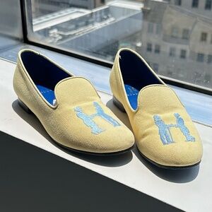 Hadleigh's Slipper in Dusty Yellow with Light Blue Logo